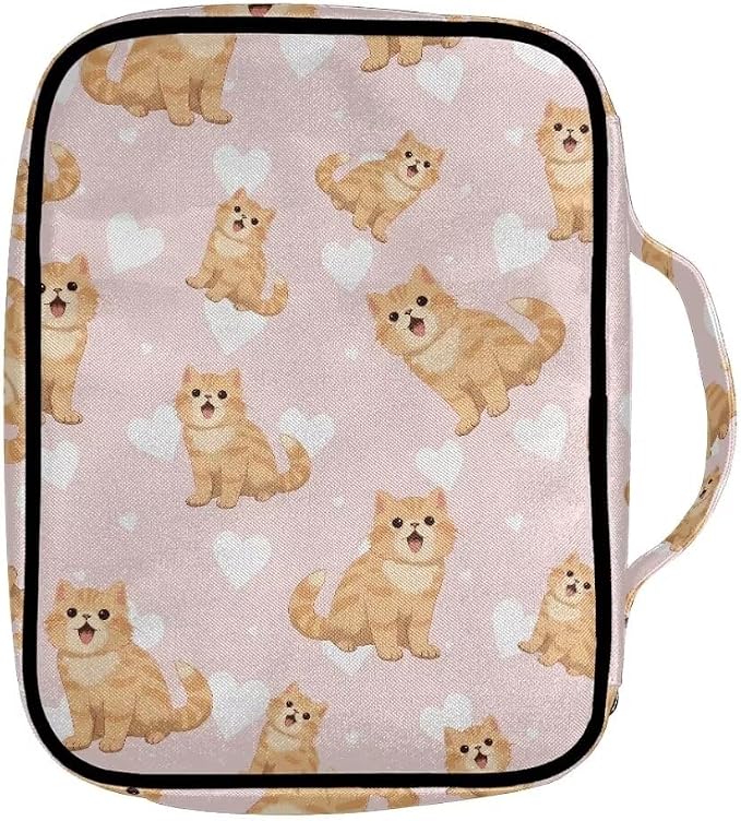 Coldinair Cat Bible Cover for Women Teens Kid Girls,Carrying Book Case Church Bag Bible Holder with Handle and Zippered Pocket