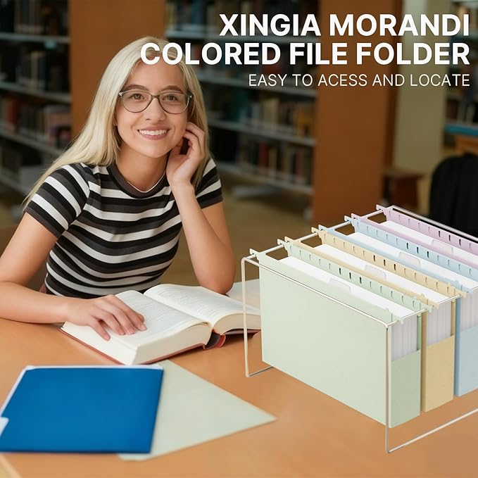 XINGIA Legal Size Hanging File Folders Extra Capacity,2'' Expansion File Folders Hanging with Tabs,12 Pack Wheat Straw File Cabinet Folders for School Office,Plastic Heavy Duty Hanging File Organizer