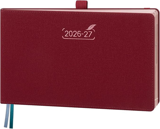 BEZEND Weekly Planner 2026 2027 Equal Weekend Space with Hourly Timeslot (Medium 9" x 5.5") 18 Months Academic Calendar (Jul 26-Dec 27) for Students, Work & Home, PU Leather Hardcover -Burgundy