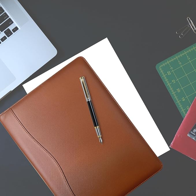 Padfolio Portfolio Binder, Leather Clipboard Folder Briefcase Loose-Leaf Binder with Cover Brown Folder with Pockets Resume Folder for Business Office Meeting Men Women's Business (A4, Brown)