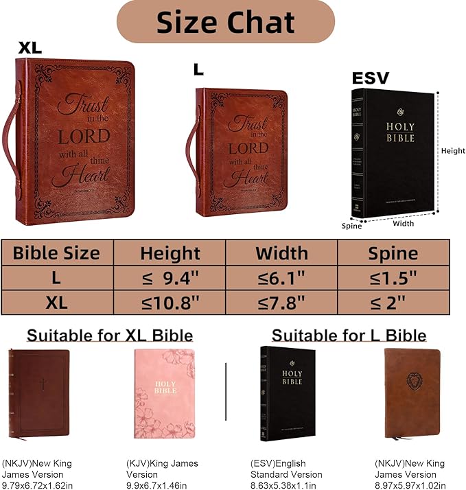 Extra Large Bible Cover Case for Men Women, Mens Bible Covers Cases Leather Bible Cover Carrying Case for Women Men with Handle Zippered Bible Book Cover Holder Bag Case (Brown, XL)