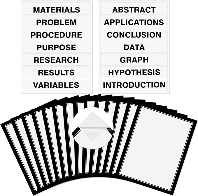 Lewtemi 14 Sheets Science Fair Board Supplies Self Adhesive Presentation Subtitles 2 Sheets Edge Self Adhesive Paper Poster Board Letters Presentation Paper for School Office Supplies(Black)