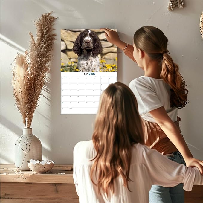 2025 2026 English Springer EU Calendar - Dog Breed Monthly Wall Calendar - 12" x 18" Open - Thick No-Bleed Paper - Giftable - Academic Teacher's Planner Calendar Organizing & Planning - Made in USA