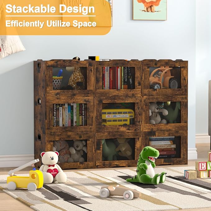 Pack of 2 Vinyl Record Storage Crate, Stackable LP Display Shelf, Heavy Duty Wood Organizer Box for Collectors/Store/Home/Office/School/Artistic Space/Garage/Warehouse, Brown