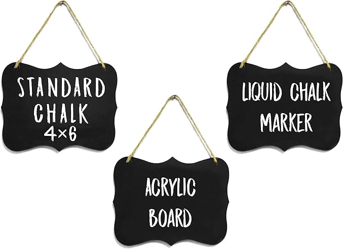 3 Small Chalkboard Hanging Signs Acrylic 4x6 - Double Sided Board for Standard Chalk & Other Side for Liquid Chalk Marker- Memo Message Mini Sign - Blackboard for Crafts (3) Advanced Group Corp.