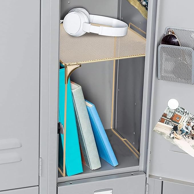 Locker Organizer Shelf Stackable Extra Locker Shelf for School Locker Organizer Storage Cabinet Accessories Suitable for School, Office, and Home use (2, Golden)