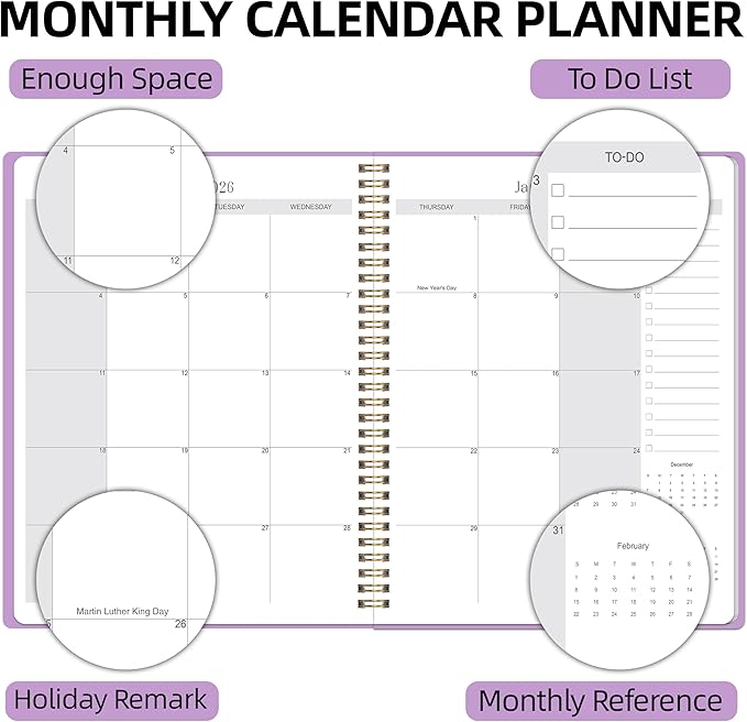 2026-2027 Monthly Planner, Jan 2026-June 2027, A4 (8.5" x 11"), 2 Year Monthly Planner, 24 month Calendar, Simple Calendar Planner Notebook Cardboard Cover, Suitable for Schools & Offices,Purple