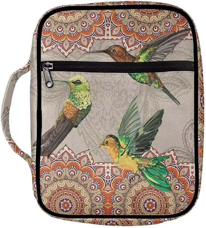 Coldinair Boho Hummingbird Bible Cover Case for Women,Carrying Book Cover Bible Holders with Handle and Zippered Pocket,Fits for Standard/Large Size Bible