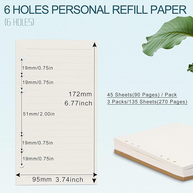 A6 Refill Paper, [3 Pack] Toplive 100GSM Thick Refillable Paper 6 Hole Filler Inserts Loose Leaf Paper 135 Sheets (270 Pages) for 6 Ring Binder Journal Notebook-Lined Paper