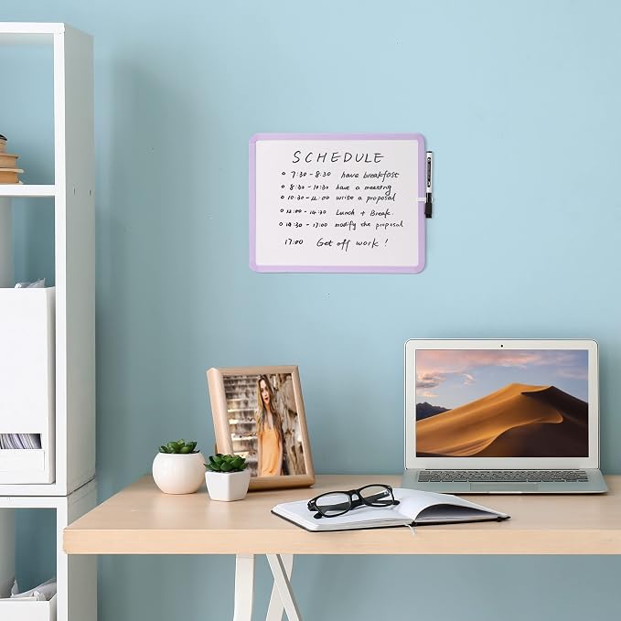 Mr. Pen- Dry Erase Board, 14” x 11” with a Black Dry Erase Marker, Purple Frame, Small Mini White Board for Students, Fridge, Wall, Locker, Includes Double Sided Tapes