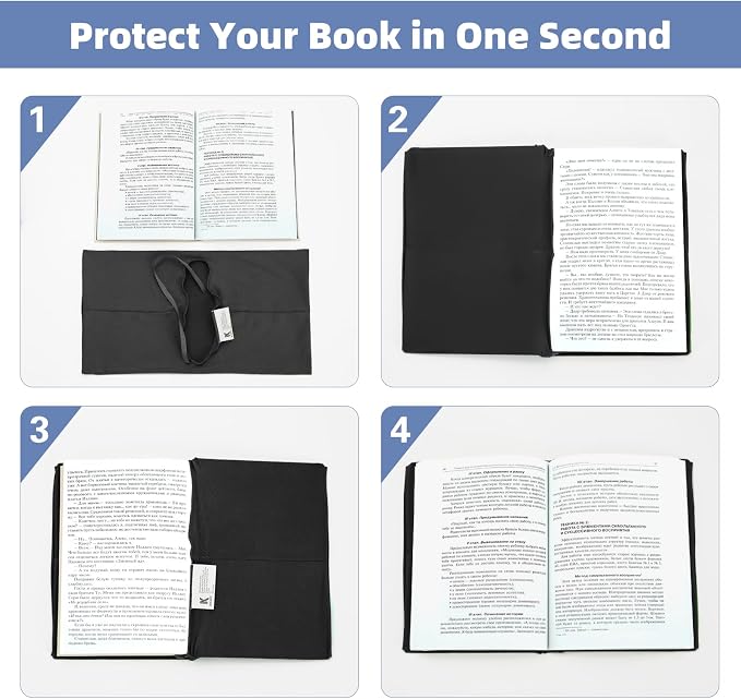 KICNIC Black Fabric Book Cover for Hardcover, 1 Pack, 6x9 Inch, Up to 8.5”x9.5”, Adjustable School Book Sleeve Protector for Teens, Stretchable Decorative Cloth Book Sox for Book Lovers
