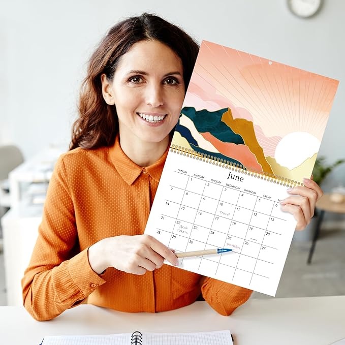 JAPBOR Landscape Illustration Calendar Mountains - 2PCS 2026 Nature Scenic Wall Monthly Calendar for Home Office Organizing & Planning, 12 Months Hangable Golden Hill Photography Vacation Gifts