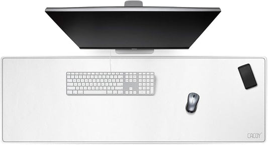 Cacoy Leather Desk Blotter Pad, 47.2" x 15.7" Oversized Mouse Pad XXL, Extended Computer Mouse Mat, Desk Writing Pad for Office, Home, Gaming (White)