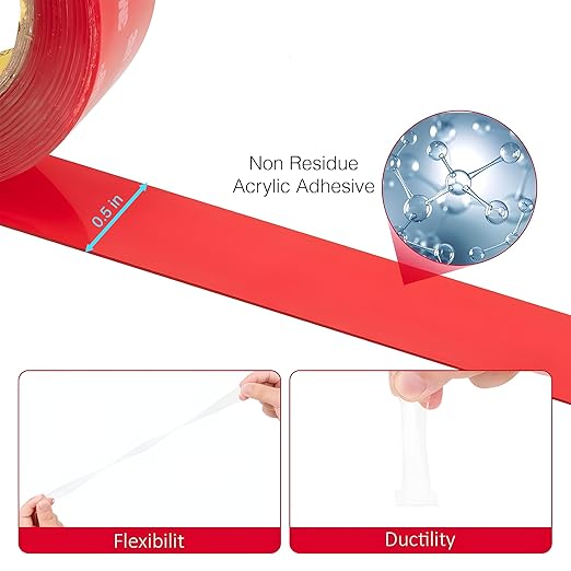 4910 VHB, Heavy Duty Double-Sided Mounting Tape, Strong & Permanent, Ideal for Indoor and Outdoor Use, Perfect for DIY Crafts, LED Lights, Car Windows, Home & Office Wall Decor, 0.5in x 15ft
