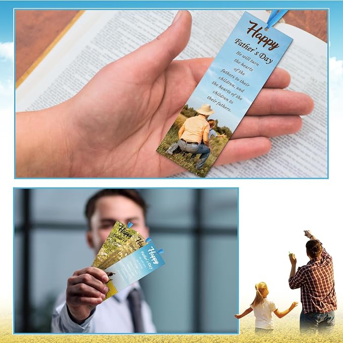 Dispowreath 60 Pcs Happy Father's Day Malachi 4: 6 Bookmarks Religious Christian Bookmarks Church Bookmark Gift for Teens Men Women Church Home Party Favors