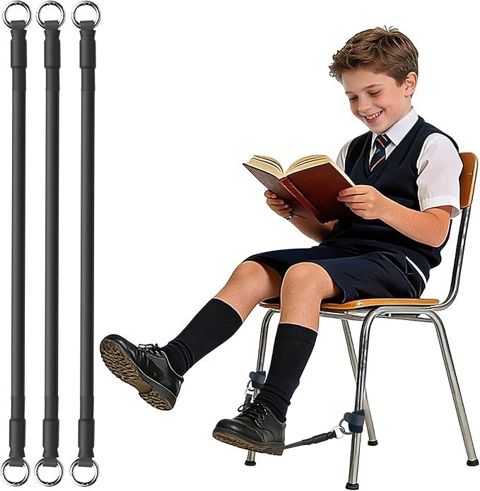 ELETIUO 3-Pack Sensory Fidget Bands for Kids - Silent Stress Relief & Focus Tool for ADHD, Autism & Fidgety Feet,Anti-Slip Chair Bands Fit Legs 14" to 20" Wide,Perfect for Classroom & Home (Black)
