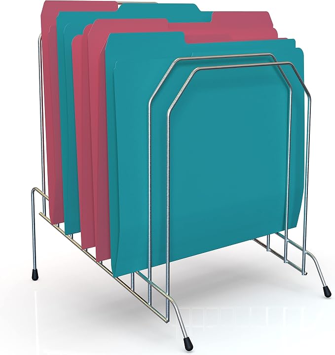 1InTheOffice Metal Incline Desk File Sorter, File Sorter, File Sorter for Desk, File Sorter Organizer. 8-Compartments, Chrome