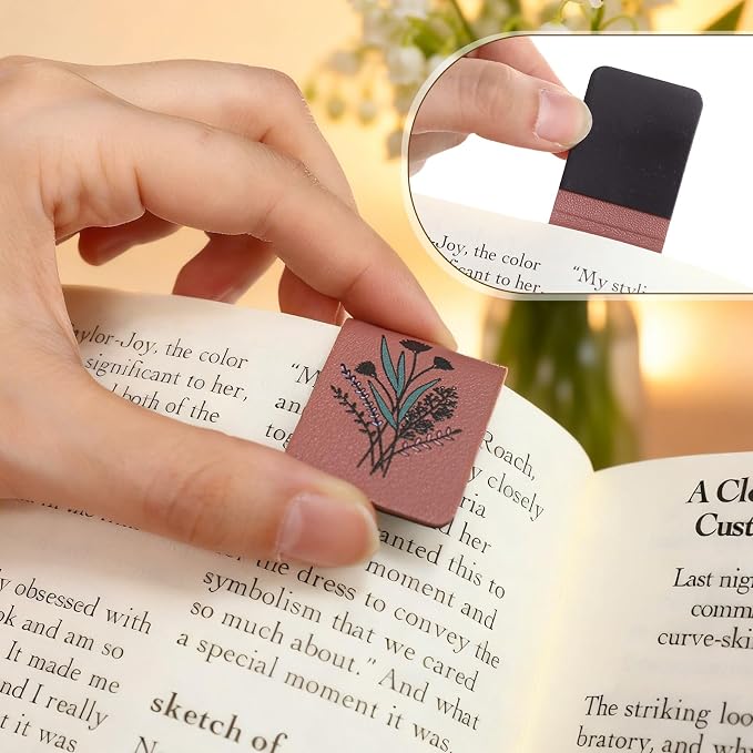 Hsei 6 Pcs Magnetic Leather Bookmark Floral Magnet Leather Book Marker Clips Accessory Women Flower Cute Reading Gifts for Bookworm Lovers Mother's Day Birthday Teacher's Appreciation Gift(Retro)