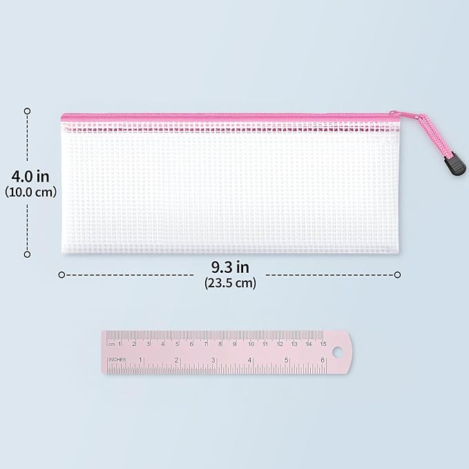 JARLINK 24 Pack A6 (9.3 × 4.0 in) Mesh Zipper Pouch Bags, Waterproof Pencil Pouch for School Supplies Storage, Small Zipper Pouches for Cash, Cosmetics, Travel Organization, 8 Colors