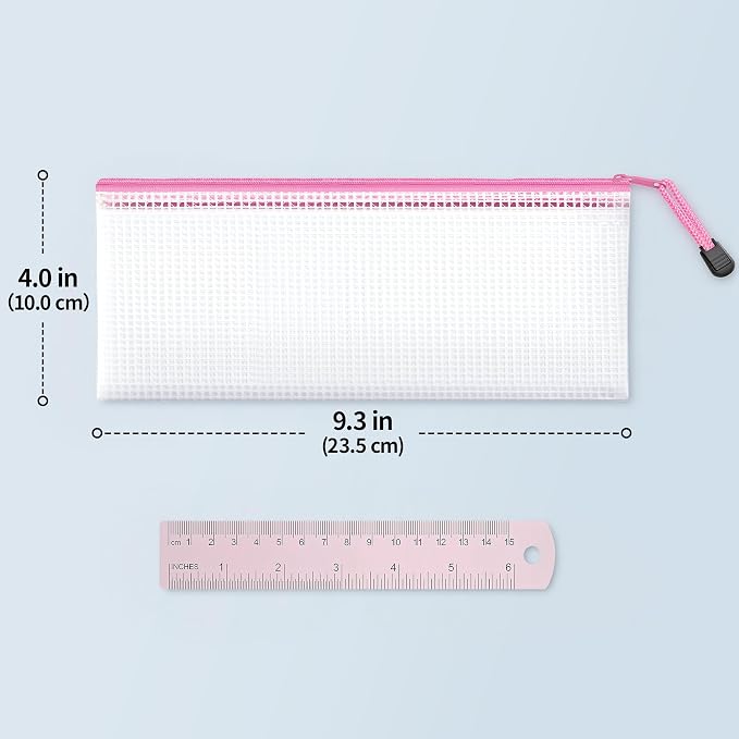 JARLINK 10 Pack A6 (9.3 × 4.0 in) Mesh Zipper Pouch Bags, Waterproof Pencil Pouch for School Supplies Storage, Small Zipper Pouches for Cash, Cosmetics, Travel Organization, 10 Colors