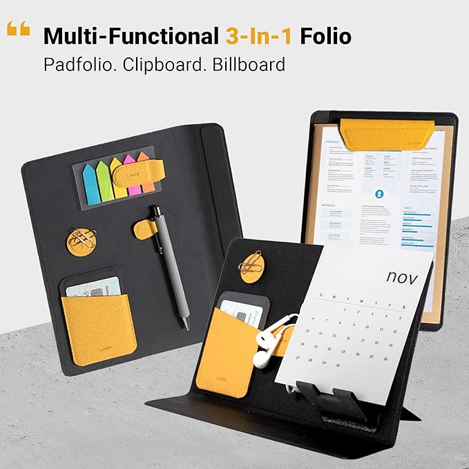 LHiDS Creative Folio Lite 2.0 with Stand, Business Portfolio Resume, 3-in-1 Padfolio with Magnetic Accessories, Work as Notebook Cover, Clipboard, Organizing Board for Home and Office (Gray, A5)