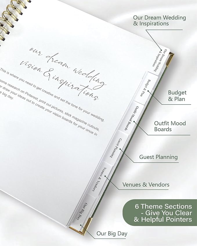 Wedding Planner Book and Organizer for Bride, Elegant Linen Cover Wedding Planning Binder with Checklists, Pockets & Calendars,Perfect Engagement Gifts for Couples