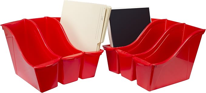 Storex Small Book Bin – Interlocking Plastic Organizer for Home, Office and Classroom, Red, 6-Pack (71109U06C)