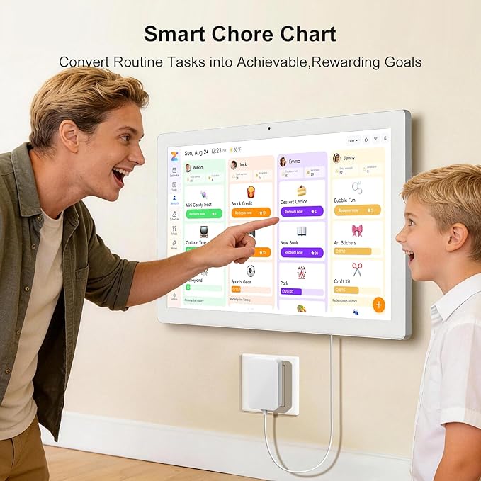 JSUSOU 32 Inch Smart Digital Calendar - Free APP & Large Touchscreen, Electronic Calendar Family Organizer with Interactive Chore Chart, Meal Planner, Wall Mountable for Seamless, White