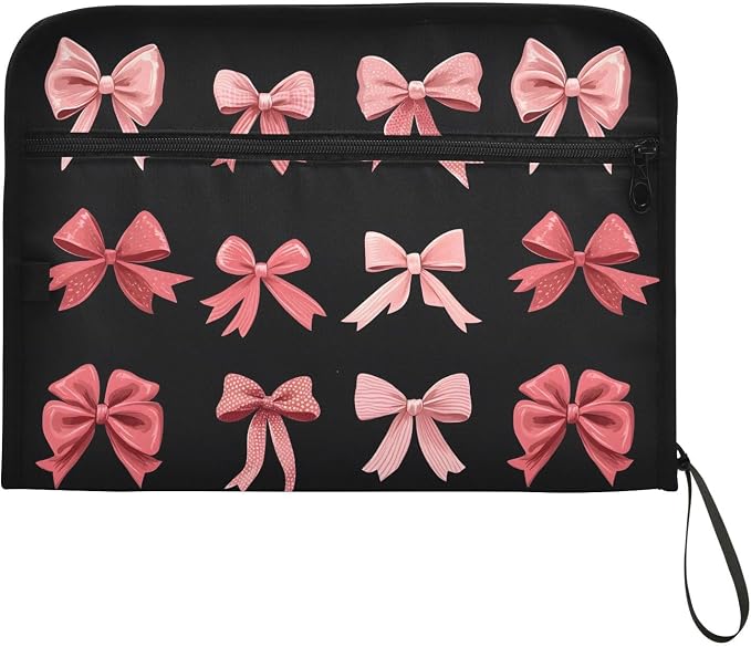Expanding File Folder Pink Red Bow Black Accordion File Organizer 13 Pockets Document Organizer with Zipper Labels A4 Letter Office Storage
