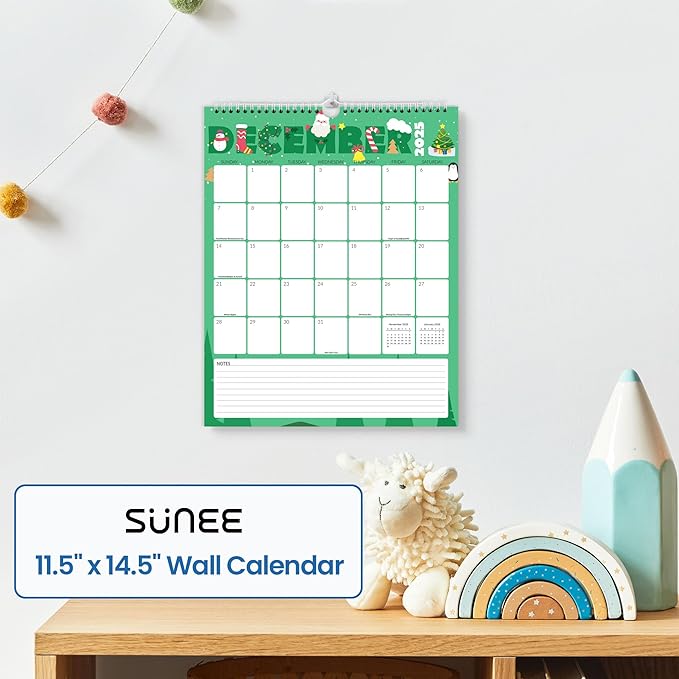 SUNEE Wall Calendar 2025-2026- 18 Months Oct. 2025 - Mar. 2027, 11.5"x14.5" Vertical Grid Hanging Calendar with Note for Organizing & Planning, 2026 Monthly Calendar with Last Month and Next Month, Cute