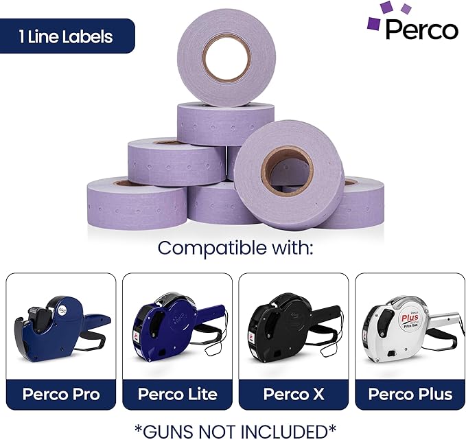 Perco 1 Line Lavender Labels - Case of 30 Sleeves, 240,000 Blank Pricing Labels for Perco Lite, X, Plus and Pro 1 Line Price and Date Guns