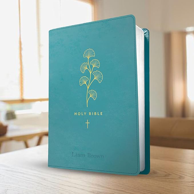 Personalized NLT Bible Faux Leather New Living Translation Bible Small Print Size with Gold Floral Design | Custom with Name, Date or Text | Gift for Religious Celebrations | Teal