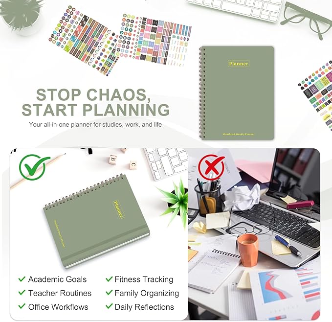 Planner 2026-2027, Academic Weekly and Monthly Calendar Planner, July 2026 - June 2027, Hardcover Spiral Agenda Book, School Supplies for Teacher Student - Letter Size(8.5" x 11")