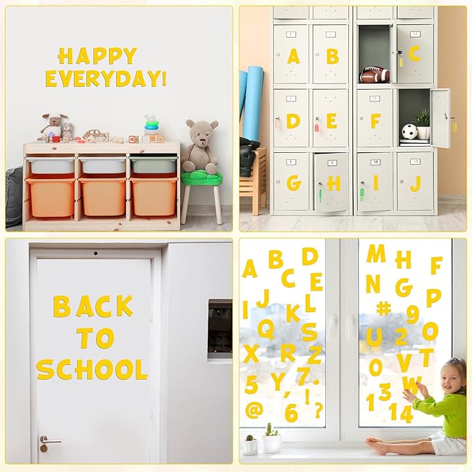 270Pcs 3In Bulletin Board Paper Letters and Numbers, Capital Letters, Numbers, Punctuation Card Stock Punch Out Letter for Classroom Poster Bulletin Board Window Door Home Decor Mailbox Sign, Yellow
