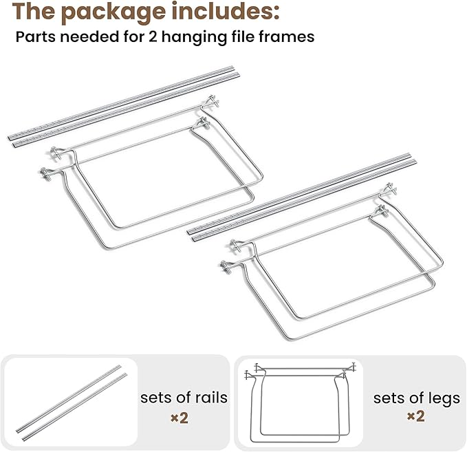 SUNEE Hanging File Folder Frame, Letter Size Files Holder Bars,17.5 Inches, Set of 2