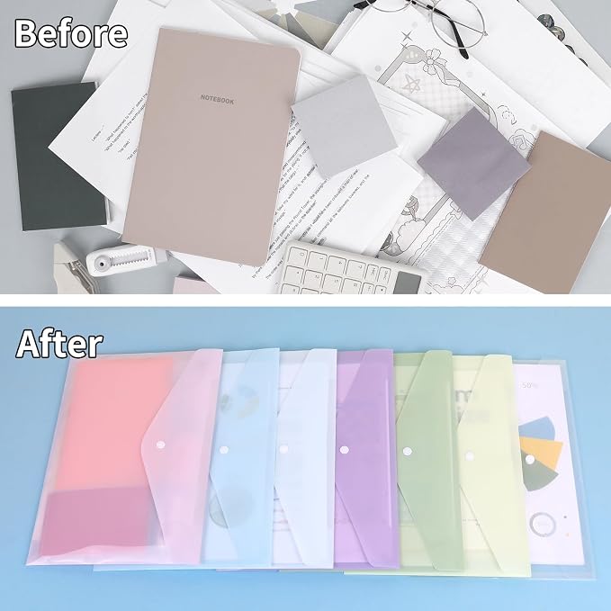EOOUT 14pcs Plastic Envelopes, Plastic Folders for Documents, Poly Folders with Snap Closure, A4 Size, Letter Size, for School and Office Supplies