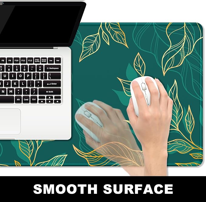 BOSOBO Large Mouse Pad, XXL XL Extended Gaming Mouse Mat, Desk Mat for Office & Home, Long Keyboard Mat, Huge Desktop Full Cover 31.5 x 11.8 Inches, Artistic Luxury Leaves Green
