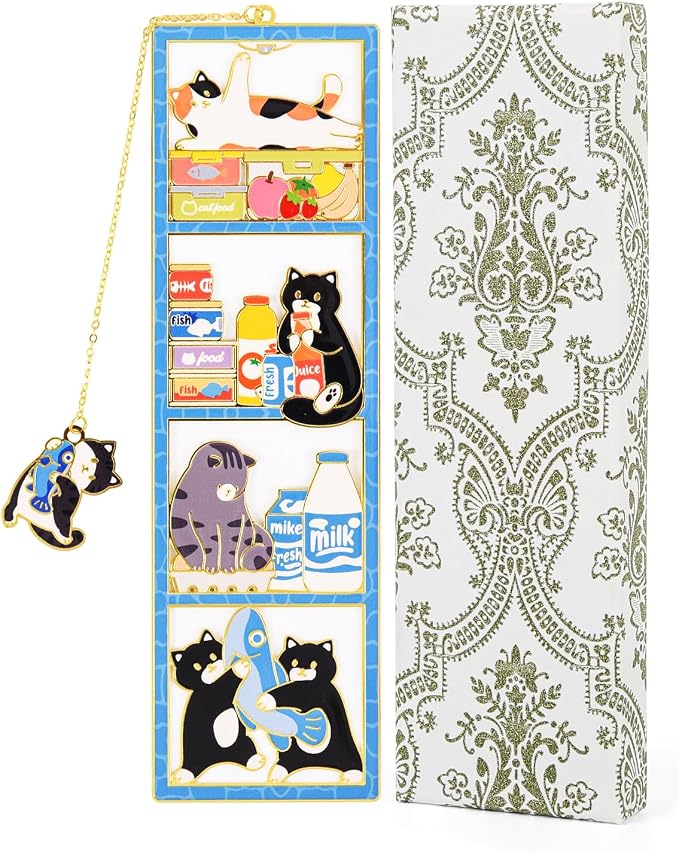 Funny Cat Bookmark, Cute Metal Bookmark with Vintage Gift Box, Cat Themed Gift Book Mark, Cat Book Marker for Reading, Unique Bookmarks for Women, Gifts for Cat Lovers, Book Lovers, Mom, Teachers, Dad