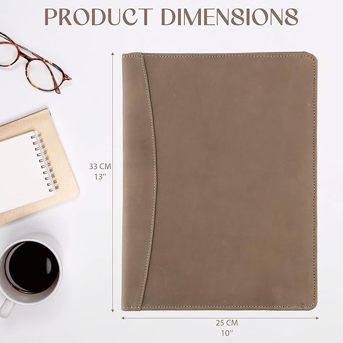 Succor Genuine Leather Portfolio Padfolio – Professional Business Folder & Leather Binder Organizer with Legal Pad Document Holder for Men & Women, Zipper-Free – 13x10 Inch, Hunter Brown
