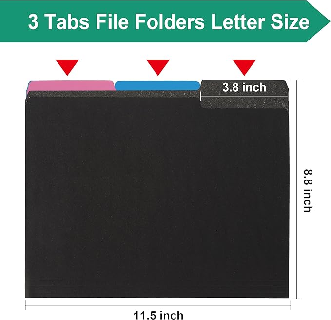 pmybupo 18-Pack Black File Folders,Letter Size Colored File Folders,1/3 Cut Tab,Office Home School for Documents Files Paper