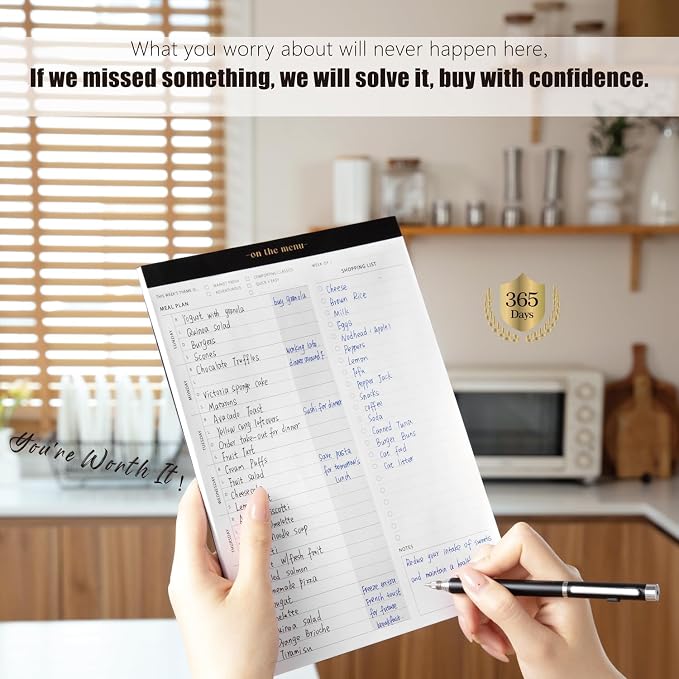 Meal Planning Magnetic Notepad with Tear-Off Shopping List - Weekly Meal Planner and Grocery List Magnet Pad - Family Dinner Menu for Fridge & Meal Prep - 7x10” - 52 Sheets Food Organizer Journal