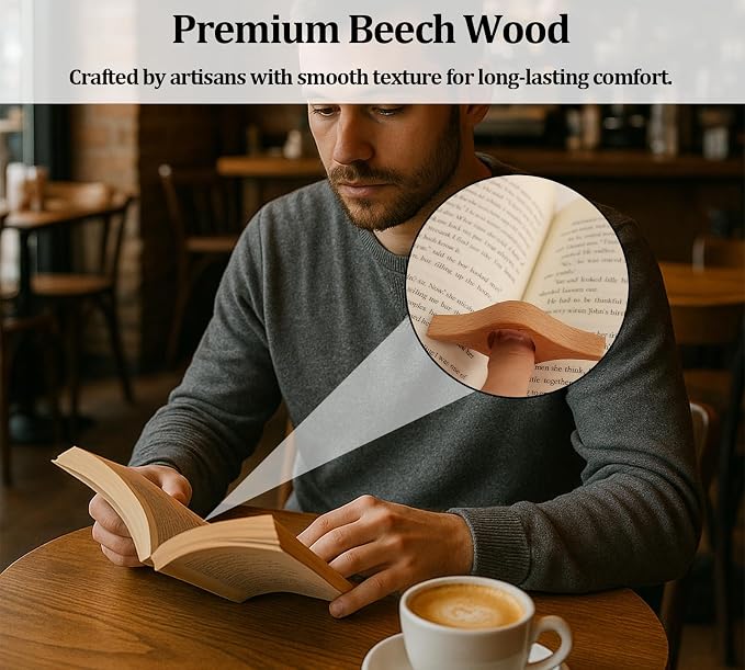 Thumb Book Page Holder, 2pcs Handmade Natural Beech Thumb Bookmark, Book Opener Holder, Wood Page Clips, Smooth Finish Wood Reading Accessory, Perfect for Readers, Book Lovers, Bookworm (Beechwood)