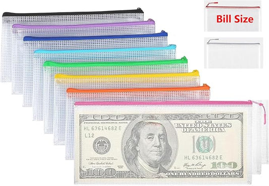 10pcs Mesh Zipper Pouch Bags,Plastic Pencil Storage Bags，Bill Size 8.7" x 4.7", 10 Colors Waterproof Small Zipper Pouches for Travel, Cosmetics, School Office Organization