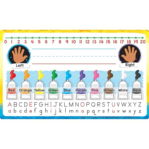 Really Good Stuff 24PK Primary Self-Adhesive Vinyl On-The-Go Reference Nameplate with a Left and Right Directions, an Alphabet, Colors, Number Line