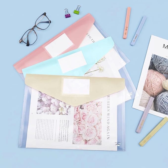 Mr. Pen- Clear Plastic Envelopes File Folders, 10 Pack, A4, Letter Size, Colorful Flaps, Clear Folders for Documents Plastic Poly Envelopes with Label for School, Home, Work, Office, Organizer