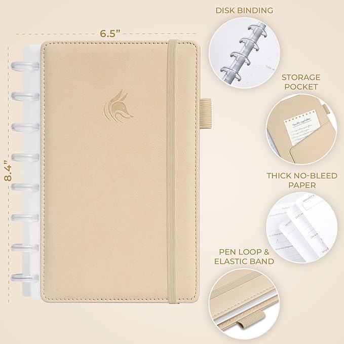 Clever Fox Disc-Bound Weekly Planner – Undated Monthly Notebook with Habit Tracker, Productivity Journal – Life, Work & Goal Organizer, 6.5 x 8.4" (Seashell)