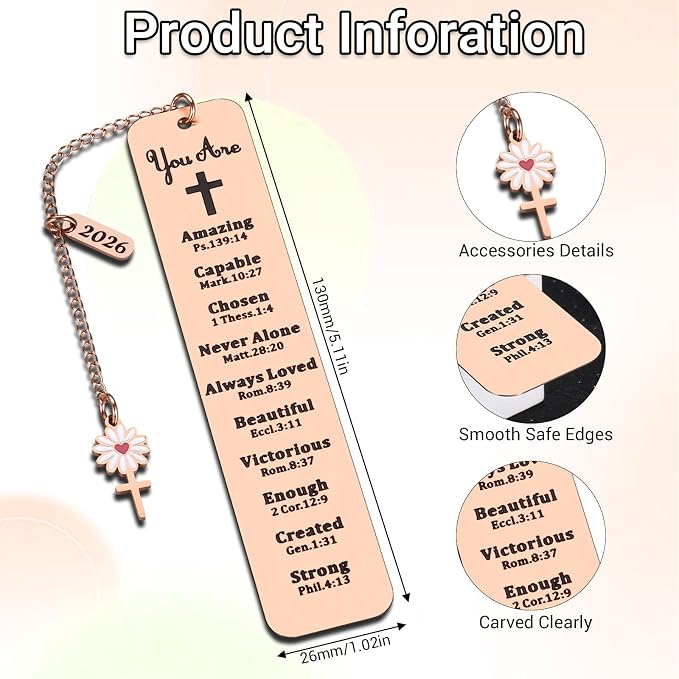 Baptism Gifts for Teen Girl Women 2026 - Christian Bookmarks for Women Men Kids, Bible Bookmark Catholic Baptism Gifts for Girls 8-10, Baptismal Christening Gift for Girls Easter Basket Stuffers