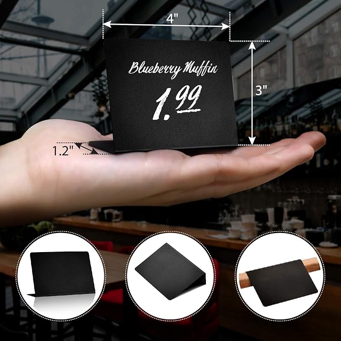 20 Pack Mini Chalkboard Signs for Food – Small 3x4 Tabletop Labels for Buffet - Wedding - Party or Catering – Reusable Plastic Black Display Stands for Chalk Board Food Tags