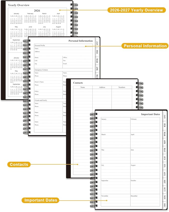 Planner 2026 - Weekly & Monthly Planner from January 2026 to December 2026, Agenda 2026 with Inner Pocket, Elastic Band, 6.4" x 8.5", Black