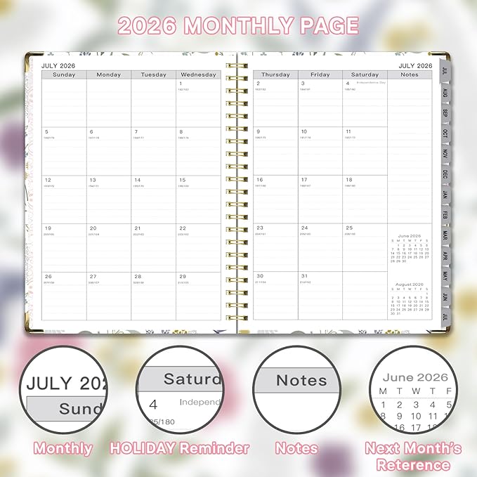 Planner 2026-2027, Weekly and Monthly Academic Planner, Jul 2026 - Jul 2027, 8.5"x11" Large Hardcover Daily Planner Calendar with Tabs for Women, Year Planning Agenda for Teacher and Student (Flowers-1)